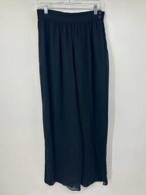 Niteline by Della Roufogali Womens Silk Pants Wide Leg‎ Side Zip Black Vintage 4